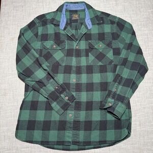 Jachs NY Mens Heritage Flannel Shirt Green Black Buffalo Plaid Cotton Large